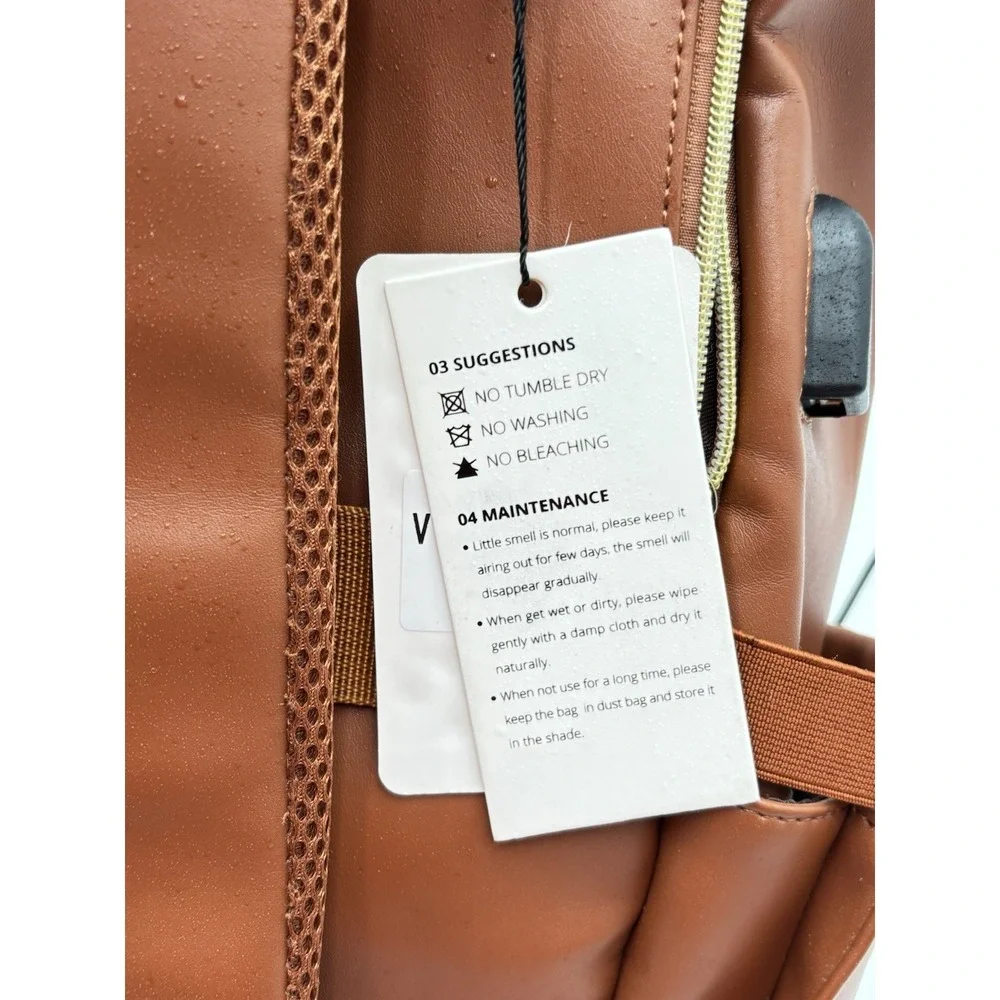LOVEVOOK Brown Faux Leather Laptop Backpack USB Work Travel‎ Bag Multi Pocket